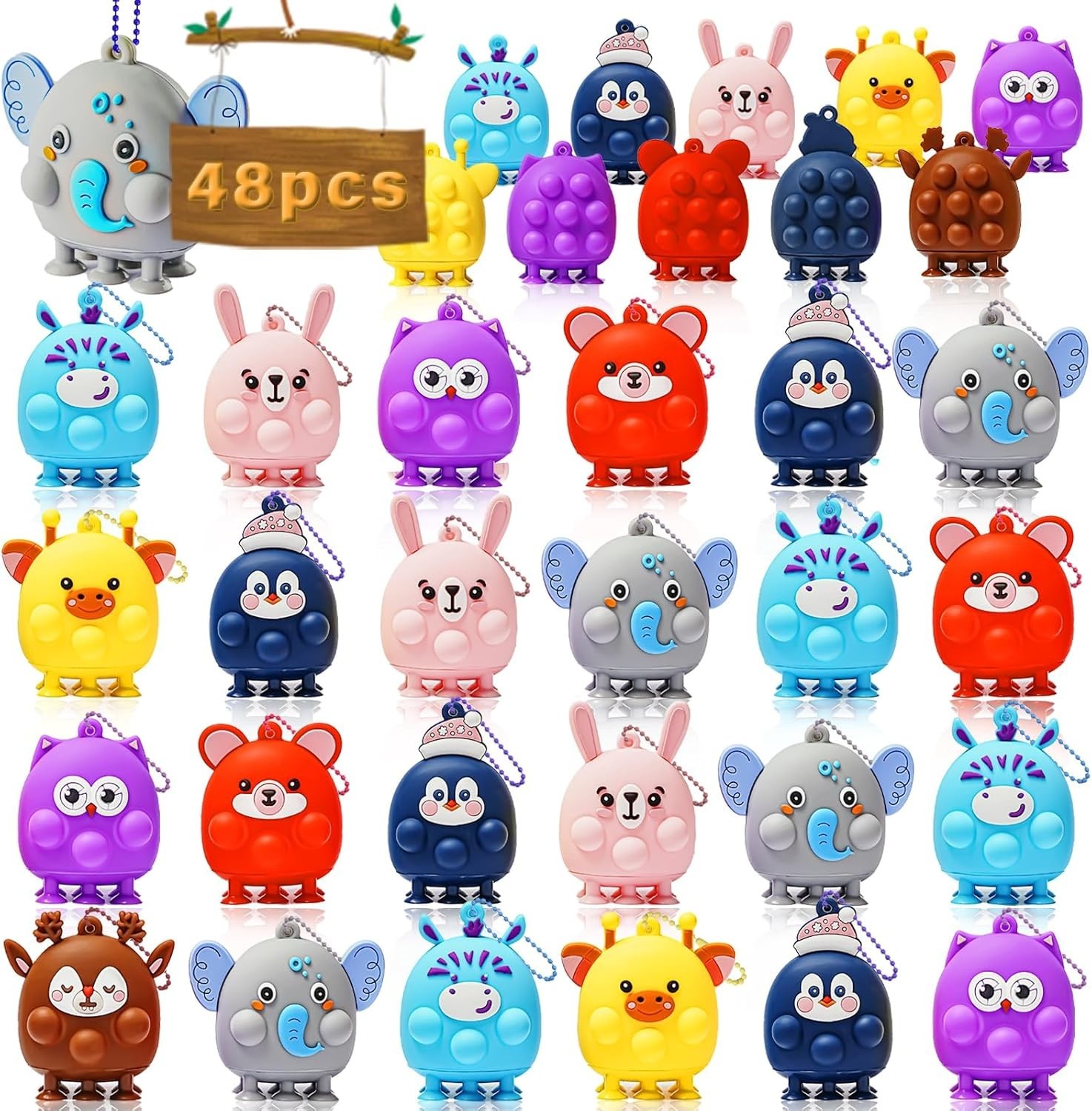 48 Pcs Party Favors for Kids – 3D Animal Pop Fidget Toys Bulk Prize Box