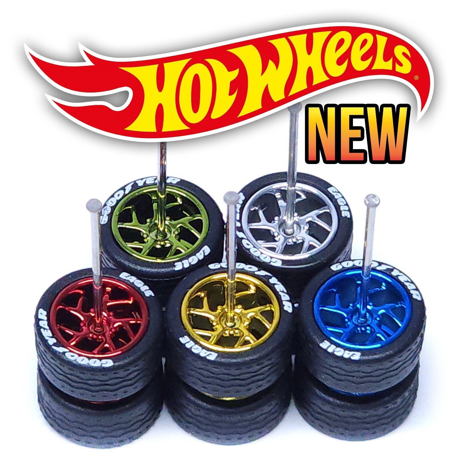 1/64 Scale 10 SPOKE v13 Real Rider Wheels Rims Tires Set for Hot