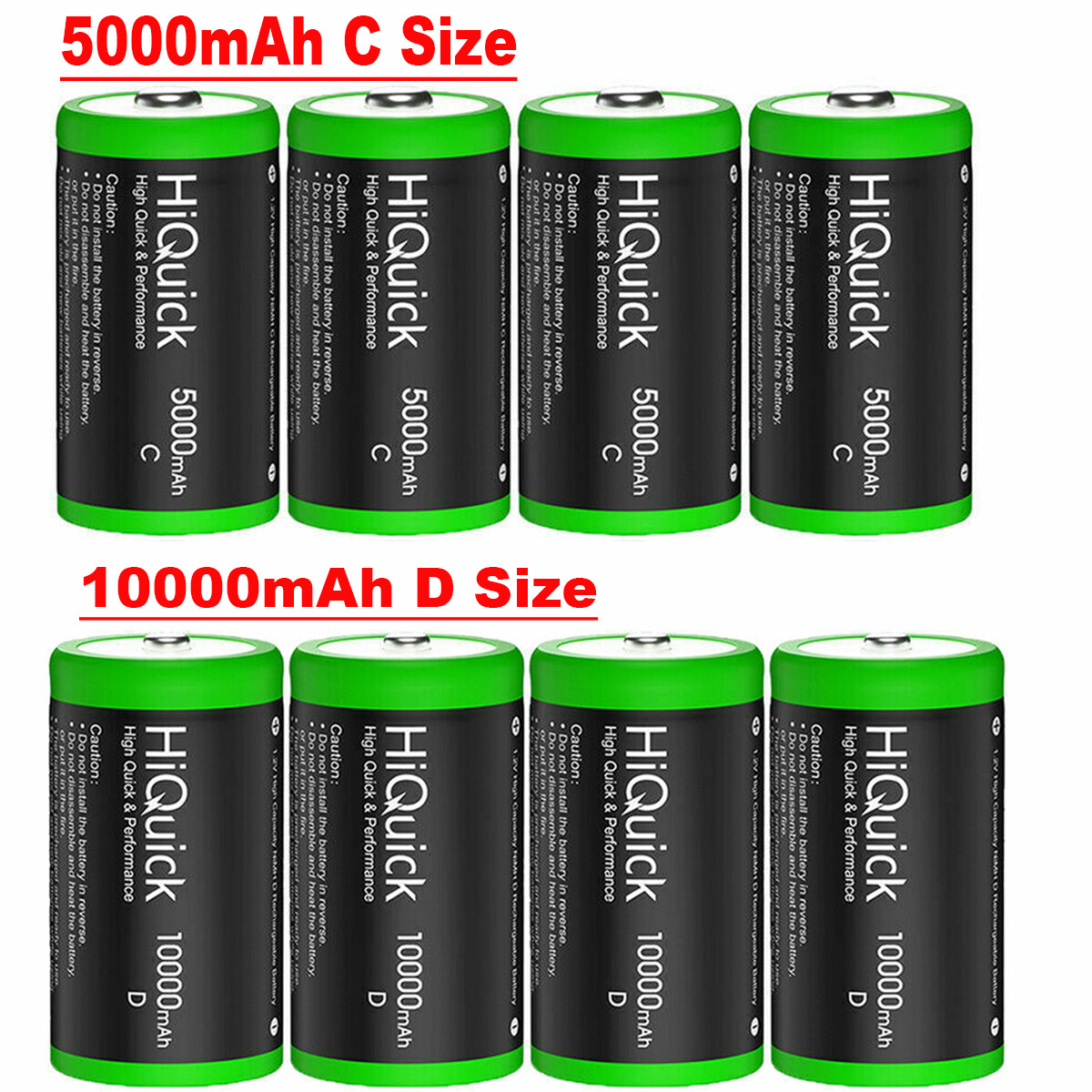 Lot HiQuick Rechargeable C D Cell Size Batteries High Performance Ni-MH 1.2V