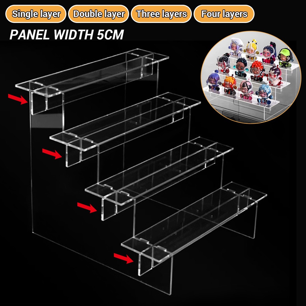 Clear Acrylic Riser 1-4Tier Arc Display Shelf Removable Rack for Figures Toys