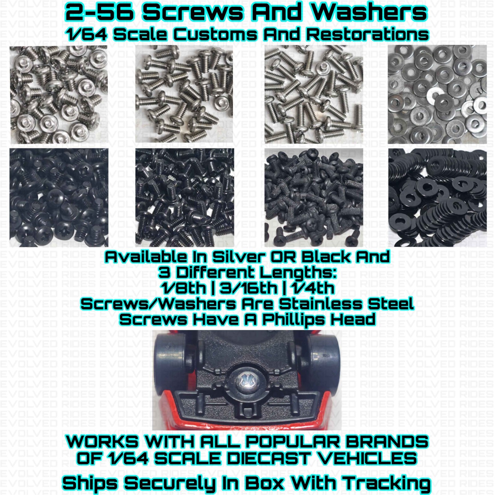 2-56 Screws & Washers FOR 1/64 Scale Custom Restoration Hot Wheel & Other