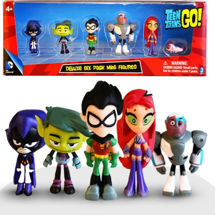 Teen Titans Go Robin Gift Cyborg Beast Boy Kids Toy 5 PCS Action Figure Gift