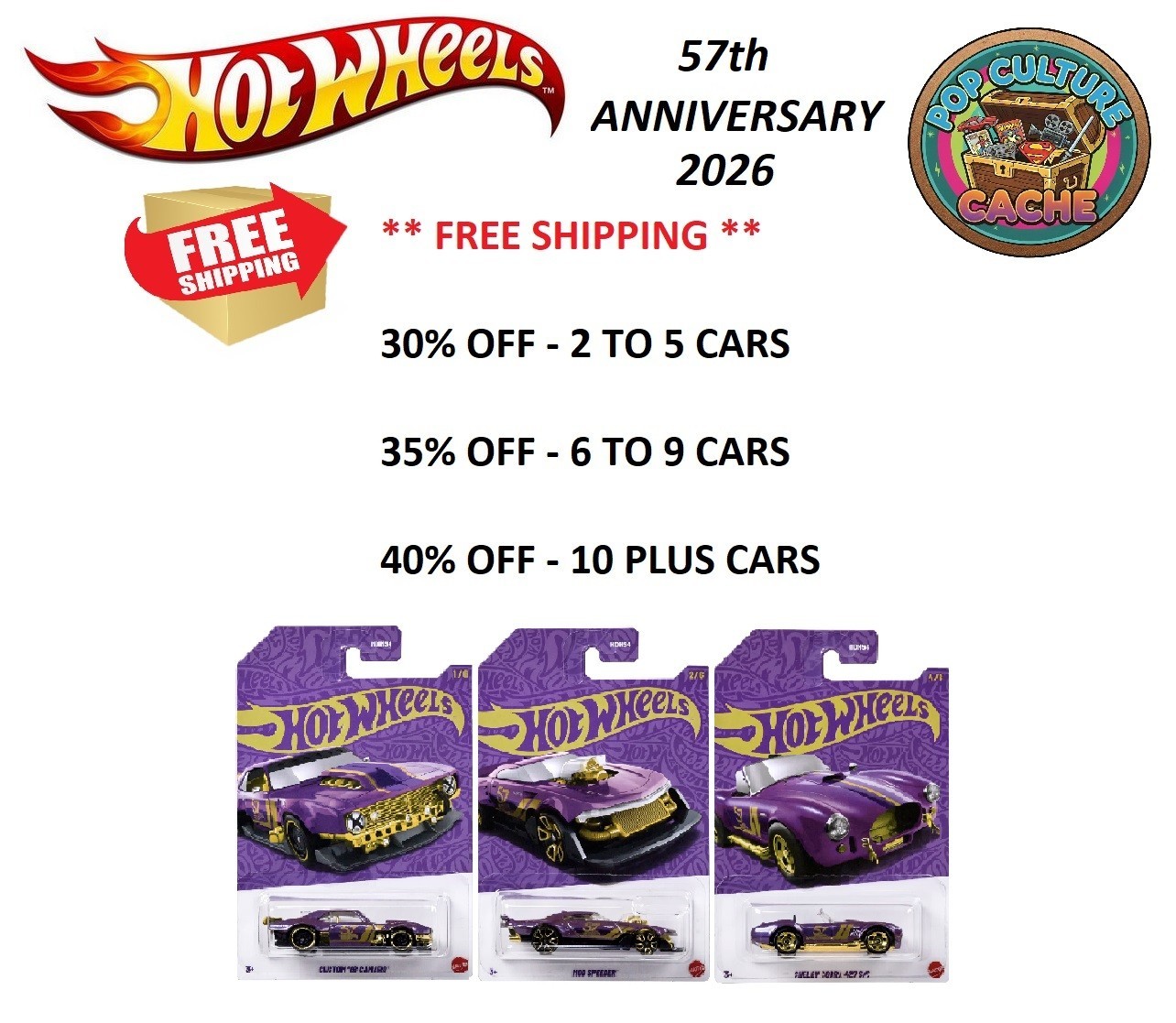Hot Wheels 57th Anniversary Assortment 2025 FREE SHIPPING BUY 2+ DISCOUNT