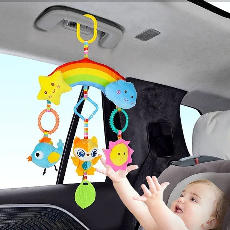 Baby Stroller Hanging Toy Plush Activity Rainbow Sensory Toy 0-12M