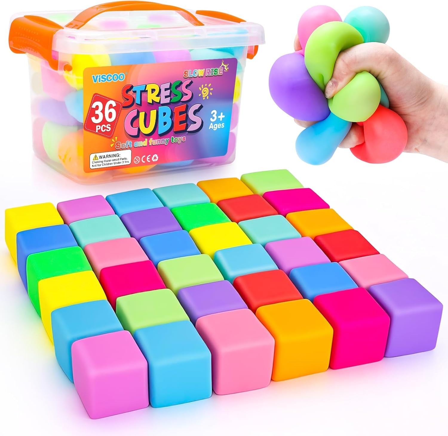 Soft Fidget Toys for Kids & Adults – 36 Pack Stress Relief Cubes in Gift Box
