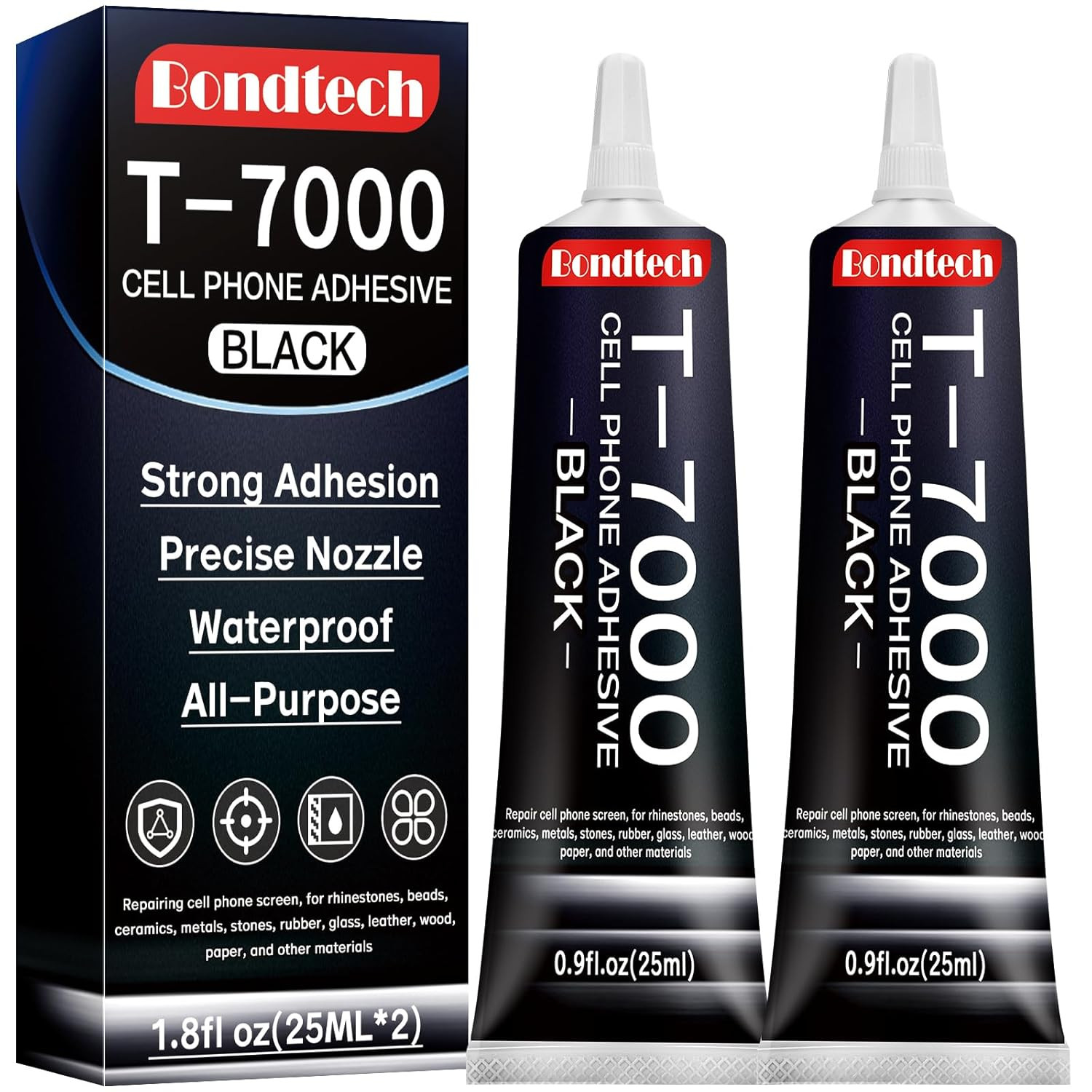 Black T7000 Glue for Cell Phones, 25 ML X 2 Cell Phone Adhesive, Screen Glue