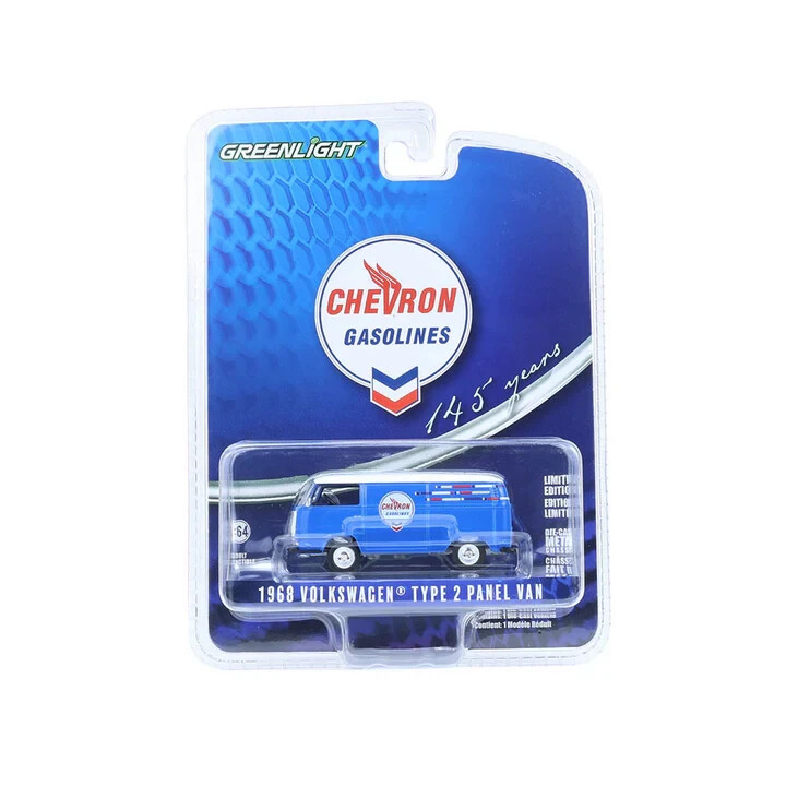 Blue 1968 Volkswagen Type 2 Panel Van Chevron 145th Greenlight Anniversary 1:64