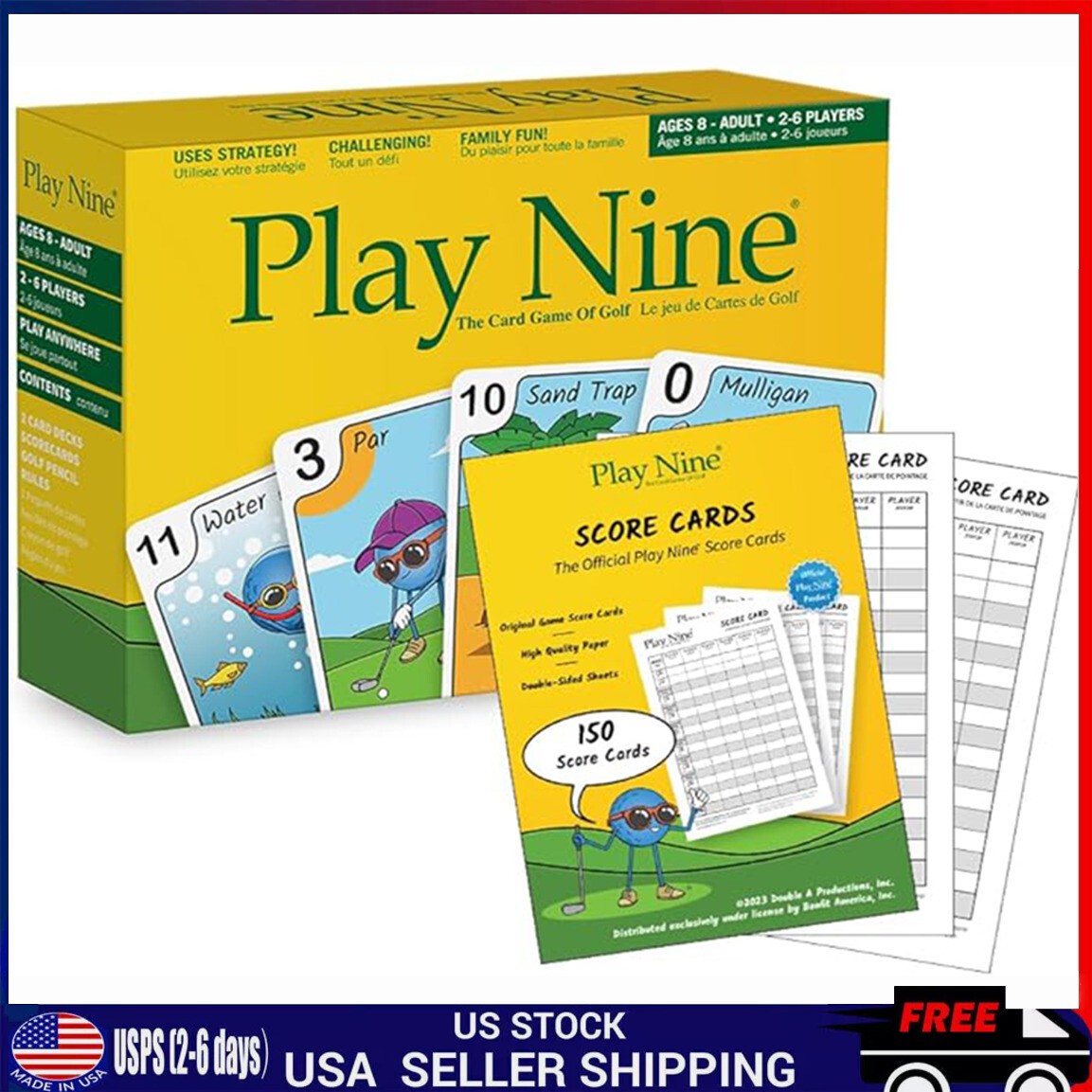 PLAY NINE 9 THE CARD GAME OF GOLF 2-6 PLAYERS FAMILY FUN BRAND NEW SEALED USA