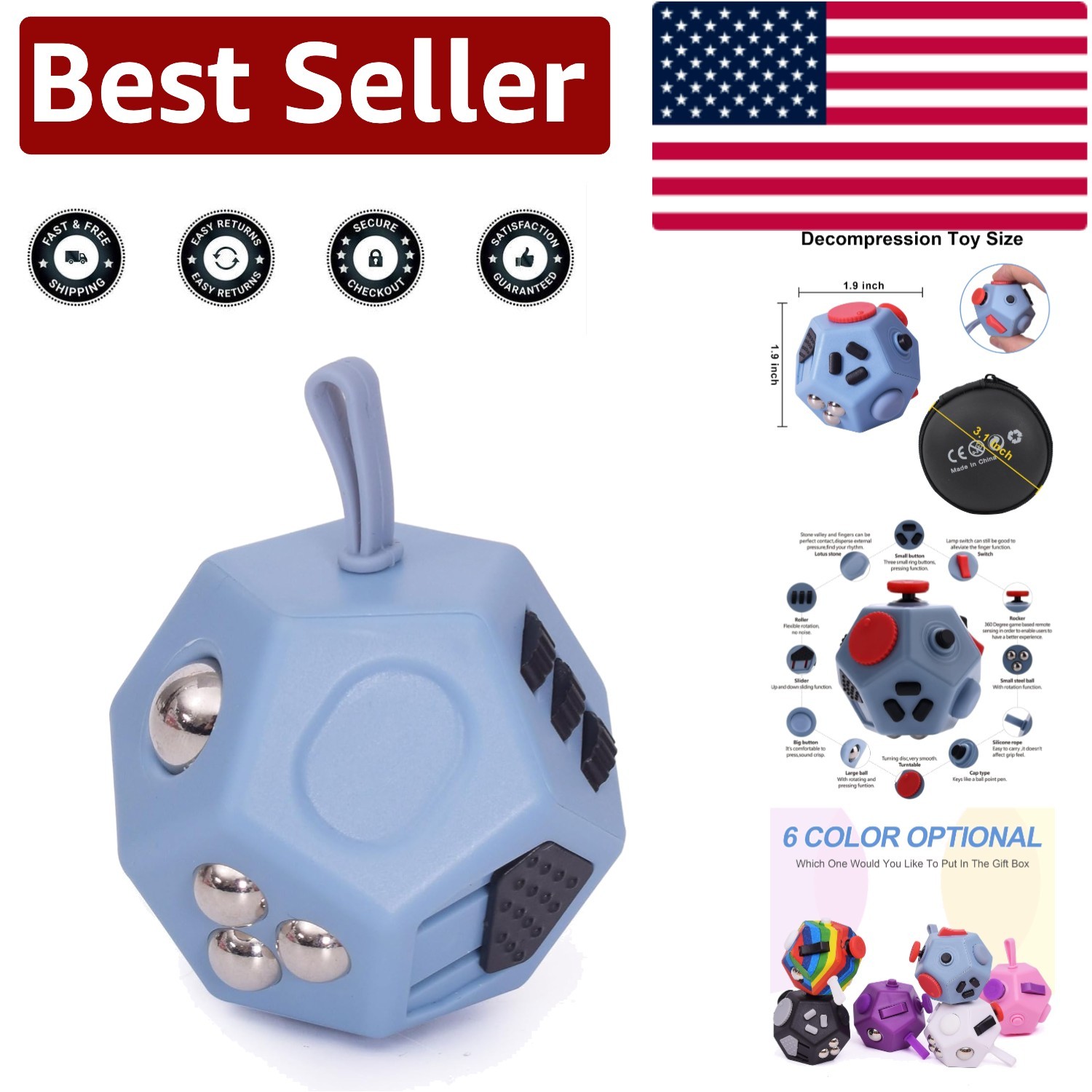 Stress Relief Sensory Toy – 12-Sided Fidget Cube for Autism & Anxiety Management