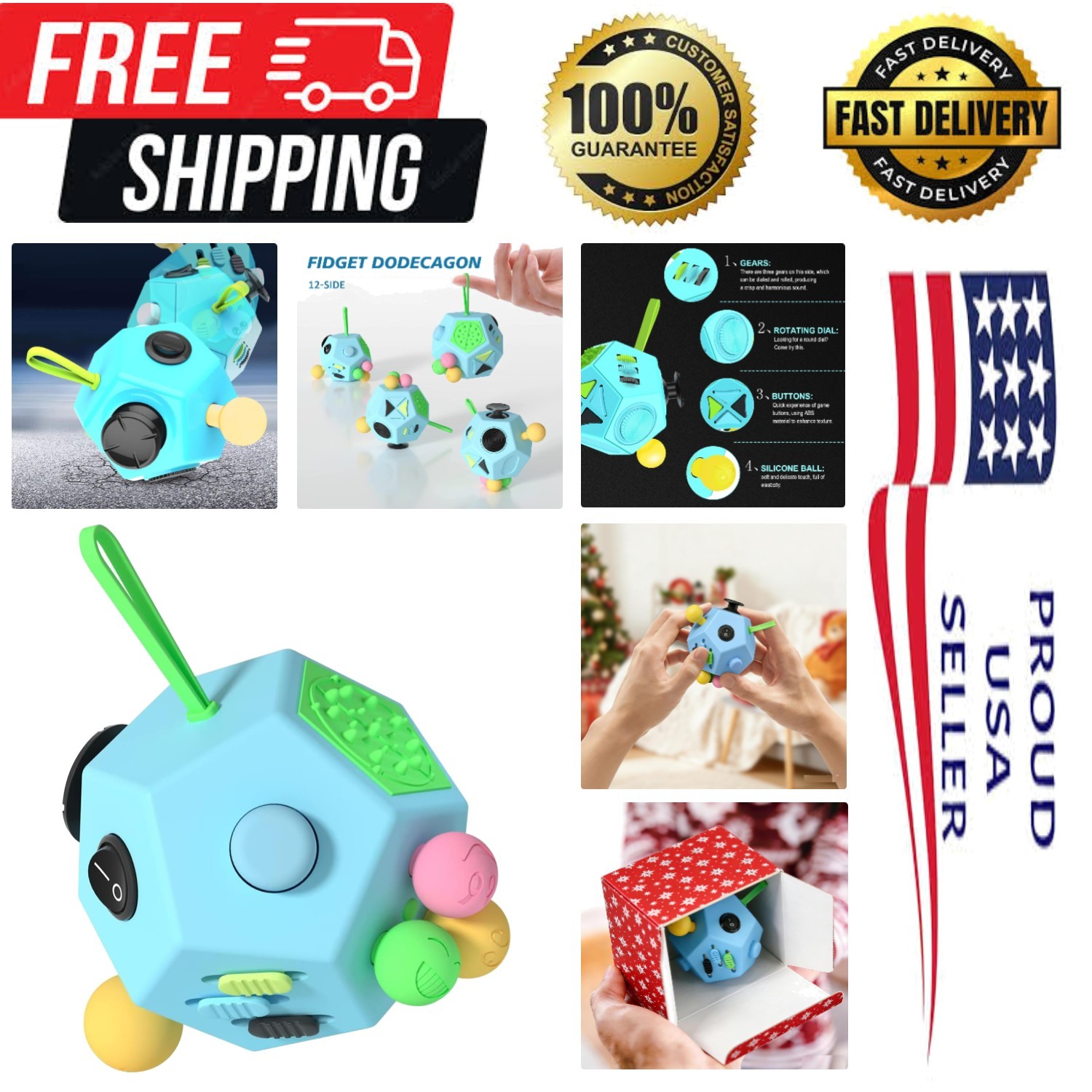 Sensory 12-Sided Fidget Cube – Portable Stress Relief for Kids and Adults