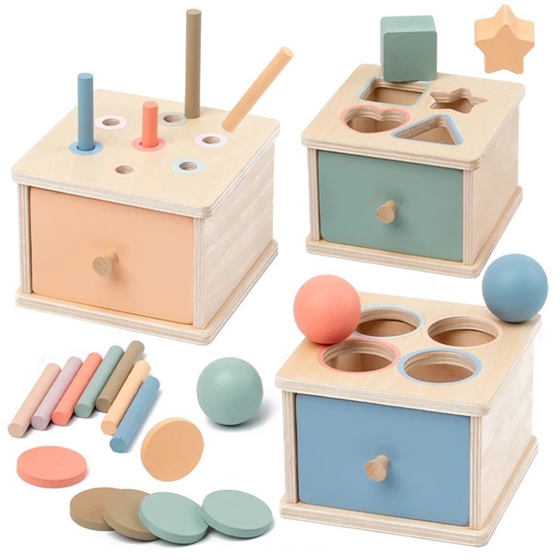 Montessori Toys for 1-3 Year Old Color Sorting Wooden Drawer Box Toy for Toddler