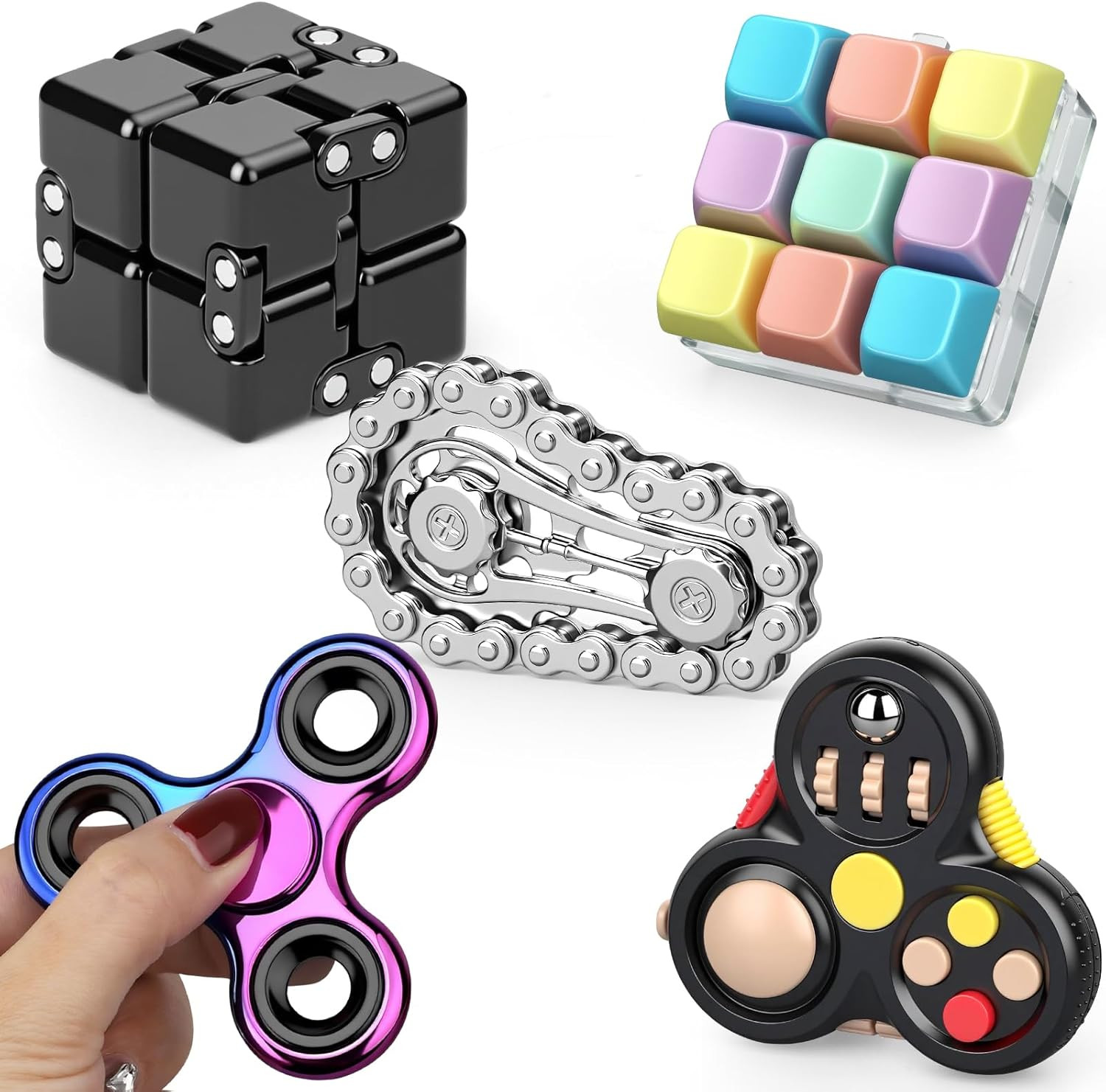 Fidget Toys Set for Adults, Sensory Pack with Fidget Spinner, Robot Spinner, Fid