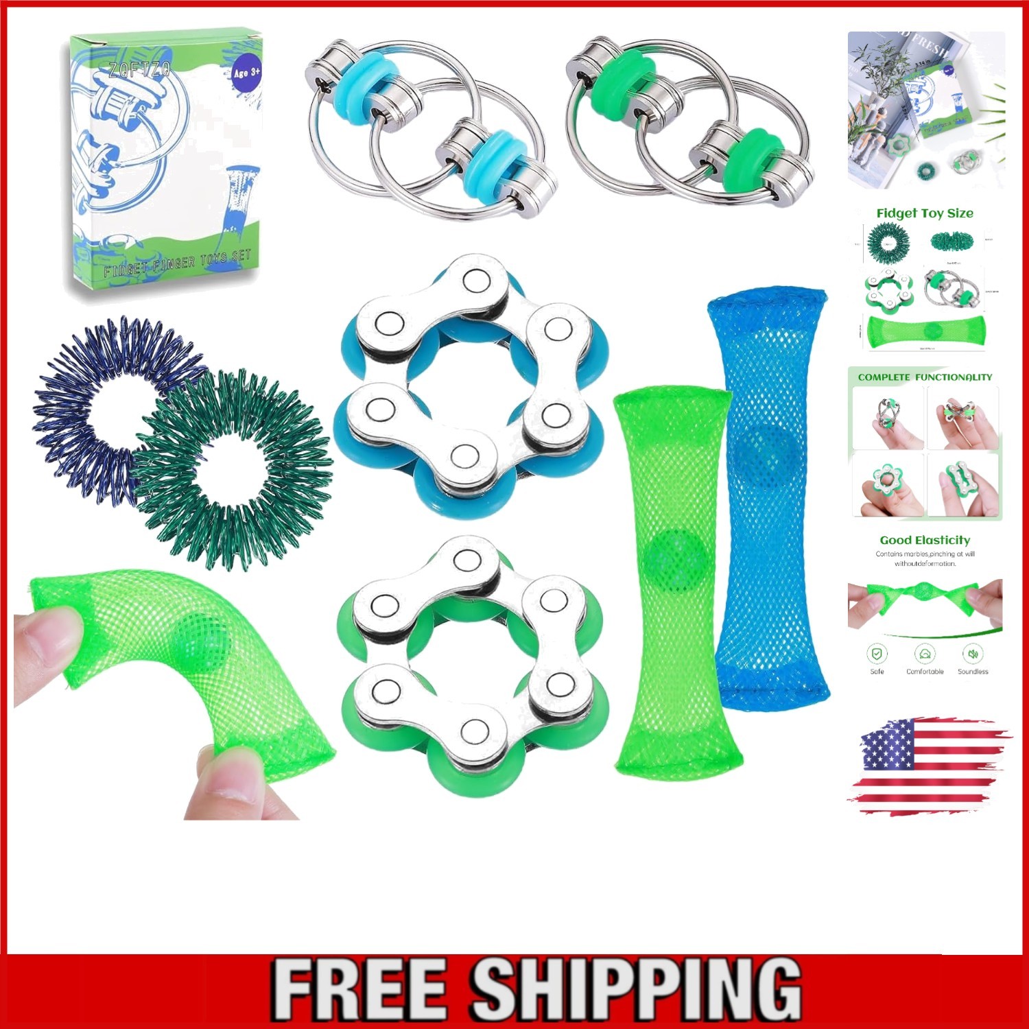 8 Pcs Fidget Toys Set: Stress Relief Spinners & Sensory Rings for Teens & Adults
