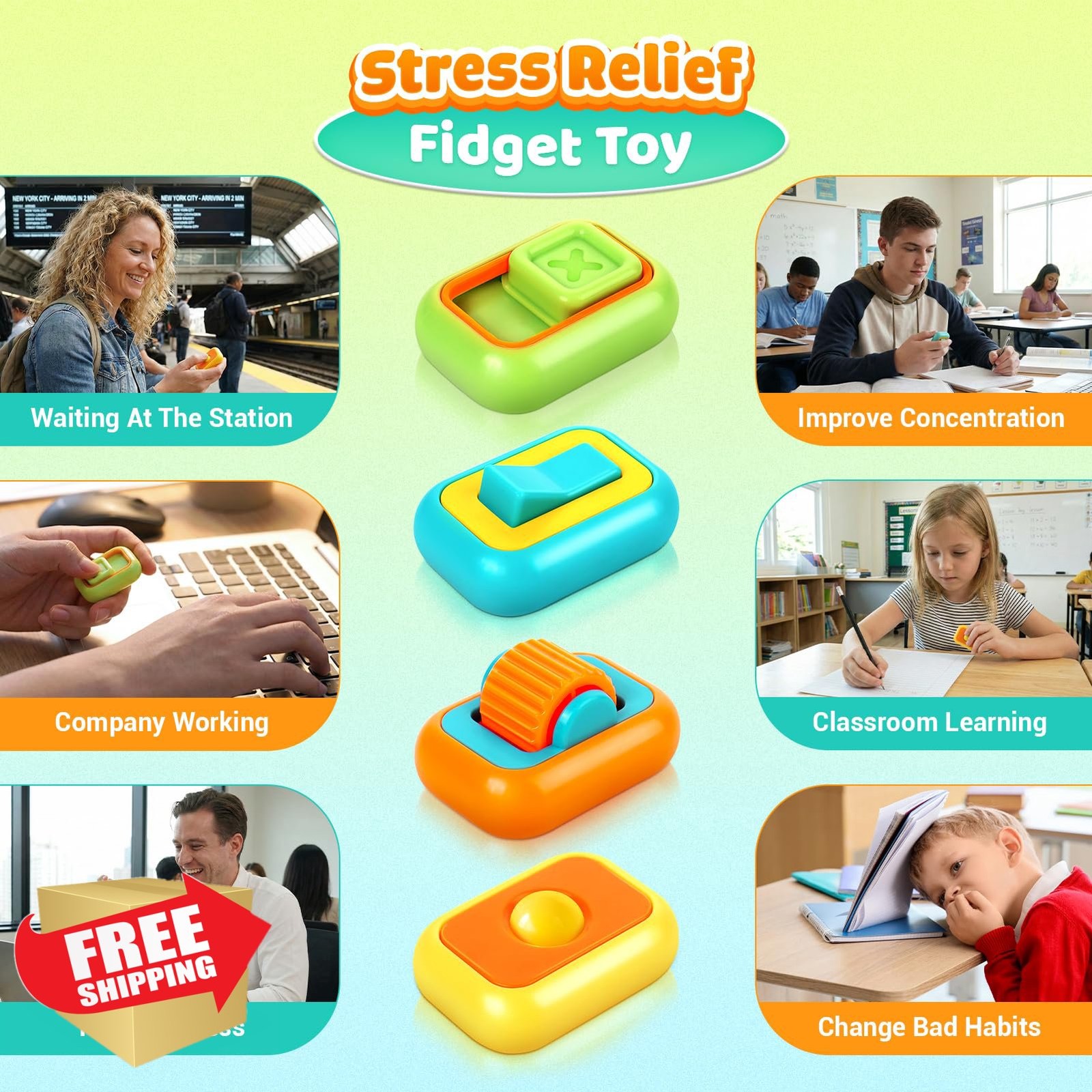 Fidget Toys Set 4 Pack Sensory Anxiety Relief ADHD Autism Calming Tools