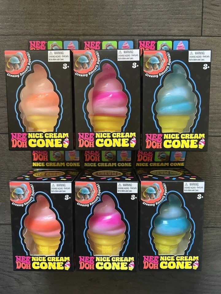 NeeDoh Nice Cream Cone Set of 3 Blue Orange Pink Ice Cream Squishy Nee Doh
