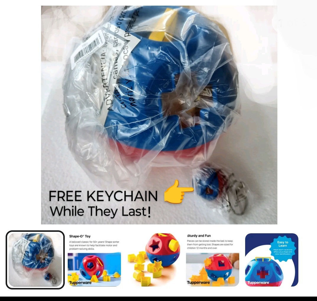 TUPPERWARE Shape O Ball Kids Hand Eye Coordination Learning TOY FREE KEYCHAIN