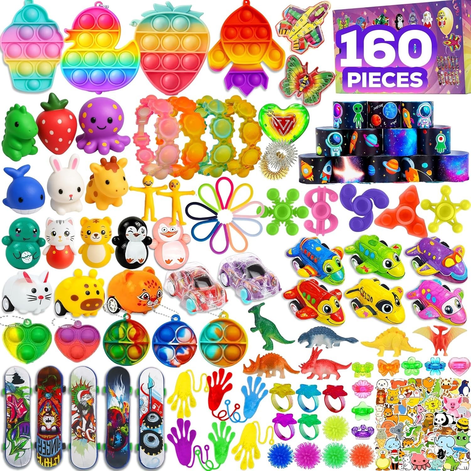 160 Pcs Fidget Toys Party Favors Pack, Randomly Selected Pop Sensory Set Gift…