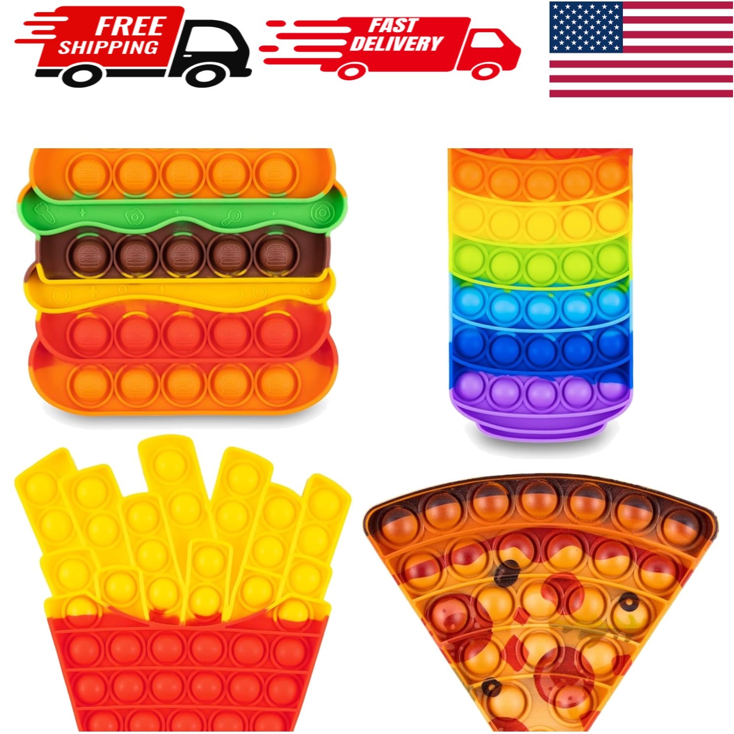 Sensory Play Collection: 4 Food-Shaped Fidget Toys for Stress Relief