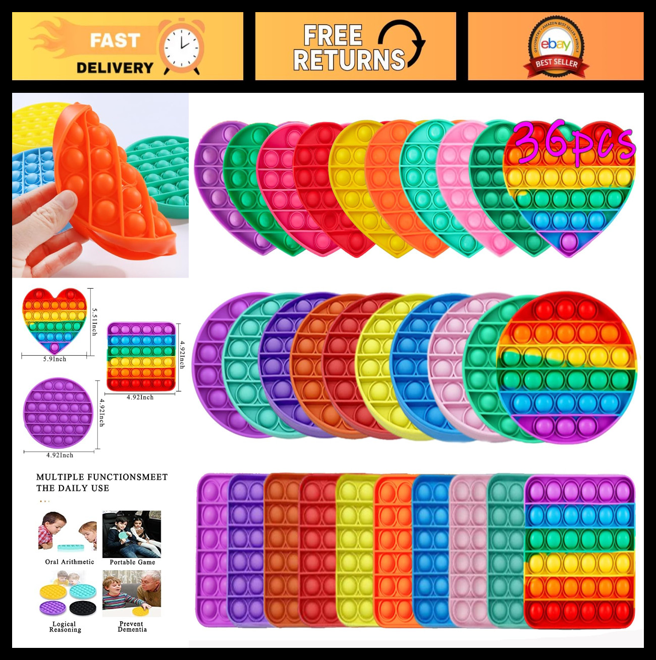 36 Pcs Fidget Toys Set – Push Pop Sensory Stress Relief Gifts for Kids & Adults,