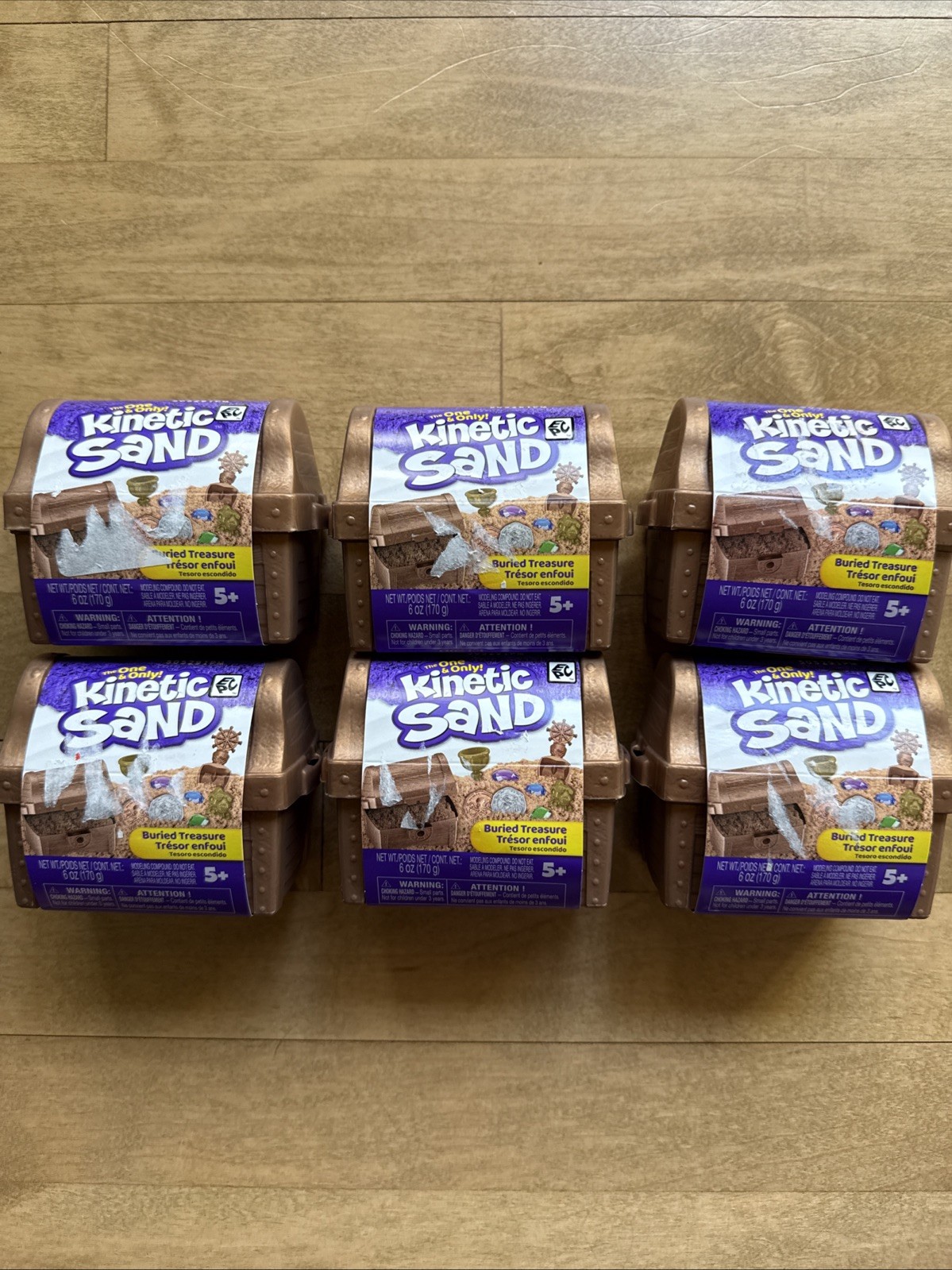 6PK Kinetic Sand Buried Treasure Play Sets with Chest, Sand Treasure & Coins New