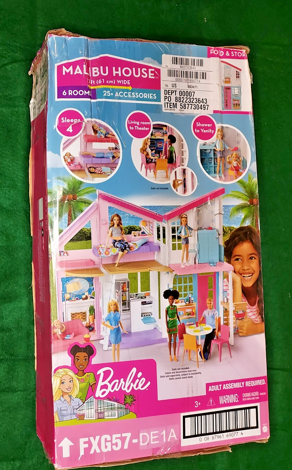 Barbie Malibu House Model FXG57 Dollhouse Playset by Mattel 2018 NOS damaged box