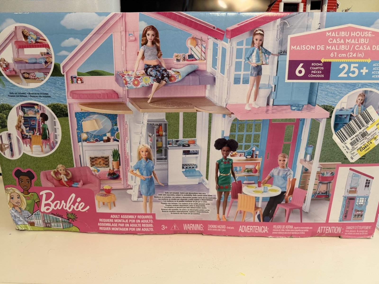 BARBIE DOLL HOUSE PLAYSET MALIBU HOUSE W/ ACCESSORIES, FURNITURE *DISTRESSED PKG