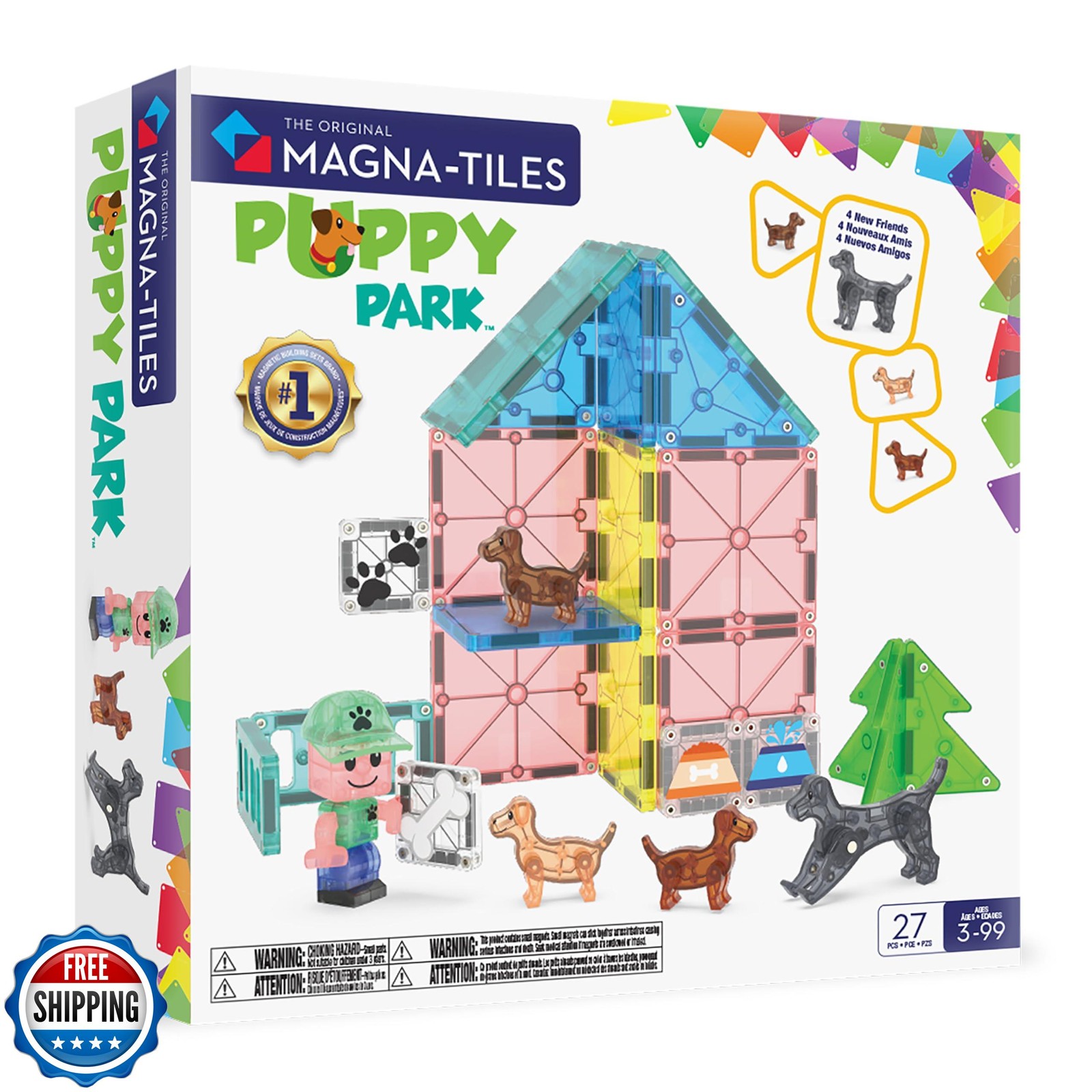 MAGNA-TILES Puppy Park 27-Piece Magnetic Construction Set, The Or