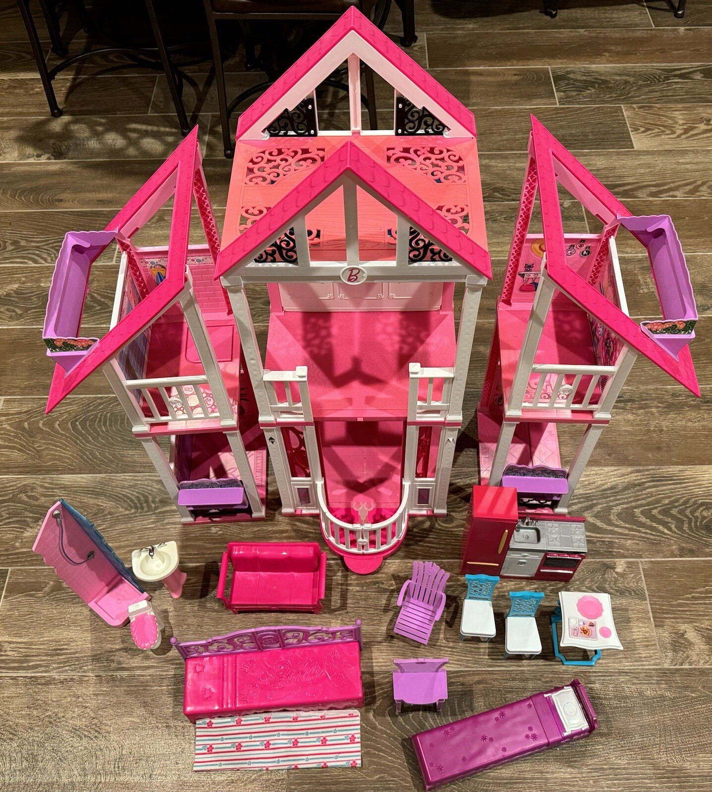 Rare Large A Frame Barbie Malibu Dream Play Doll House With Furniture