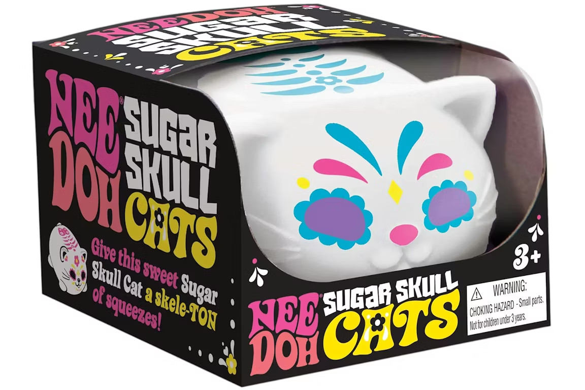 New BLUE Needoh SUGAR SKULL CAT Glow in the Dark Nee Doh Squish NEE-DOH Pets