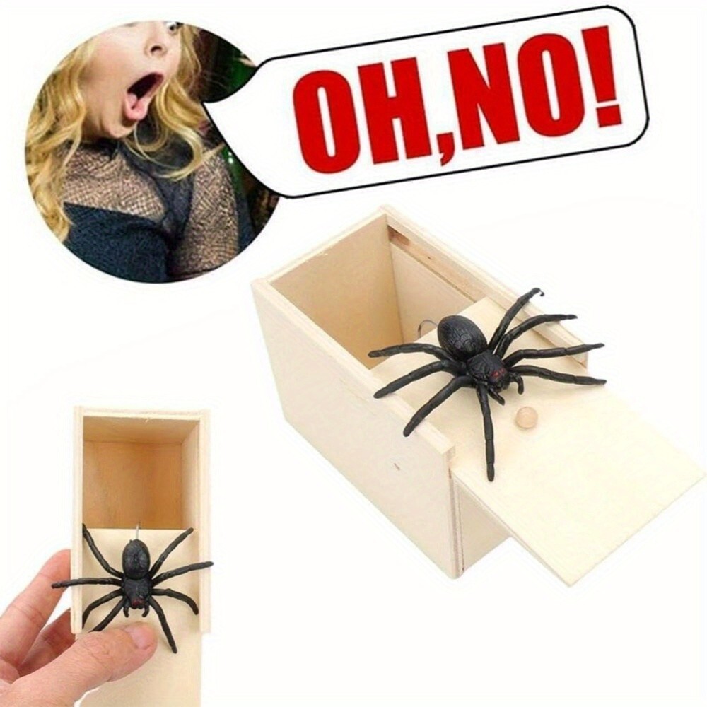 Wooden Prank Spider Scare Box Hidden in Case Trick Play Joke Scarebox Gag Toy