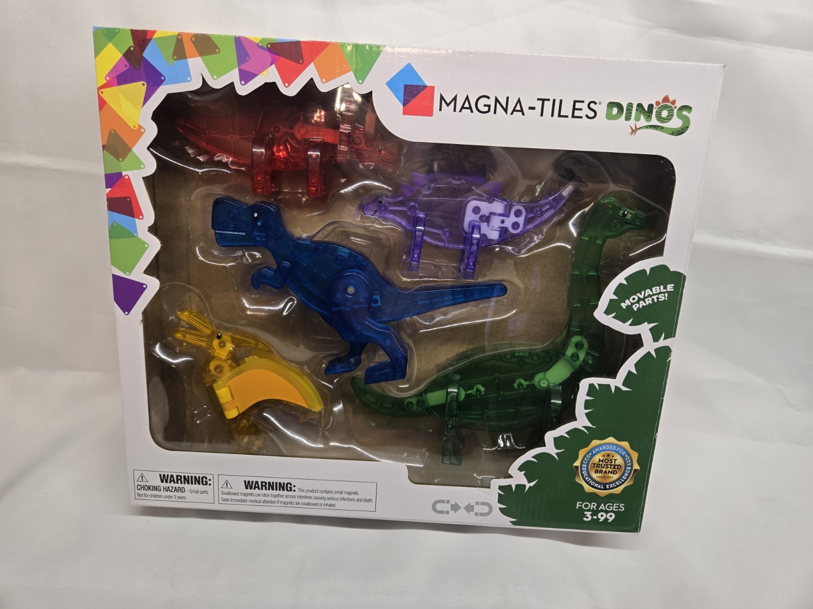 MAGNA-TILES Dinos 5Piece Magnetic Construction Set Pre Owned Use Clean Condition