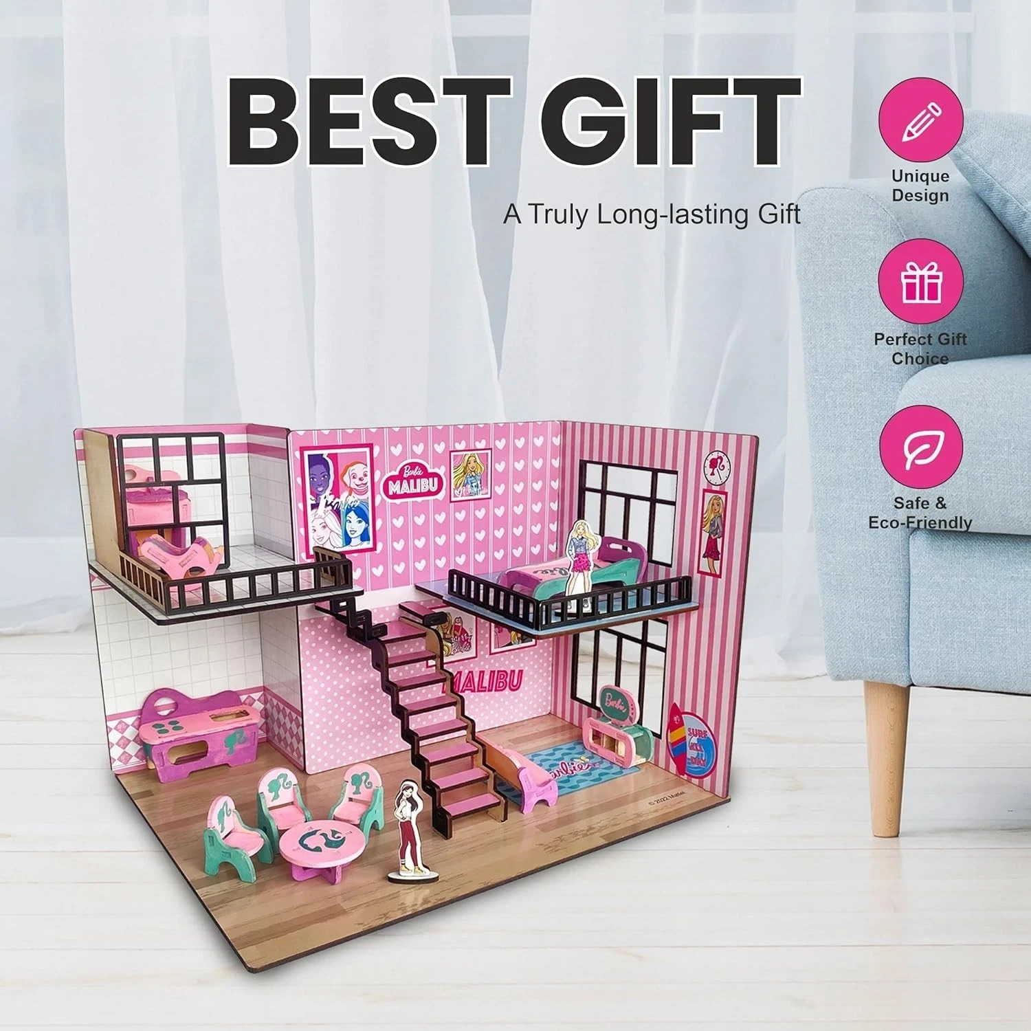 Barbie Malibu Doll House for Girls and Boys, Doll House Toy & One Doll Free