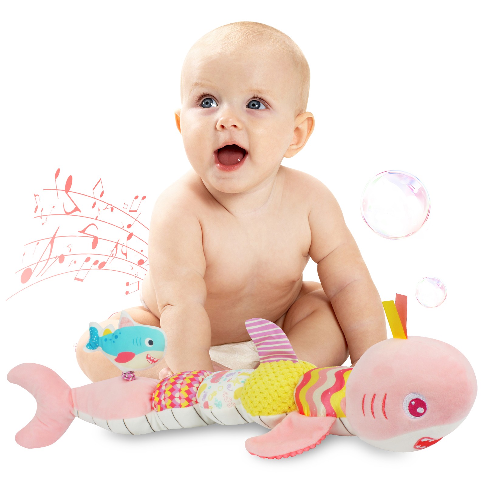 Baby Toys Musical Shark Infant Toy with Rattle Crinkle Squeaker Tummy Time
