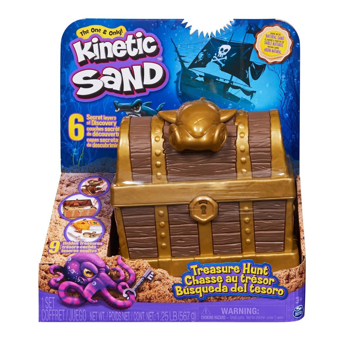 Kinetic Sand Treasure Hunt Playset with 9 Surprise Reveals, 567g Sand