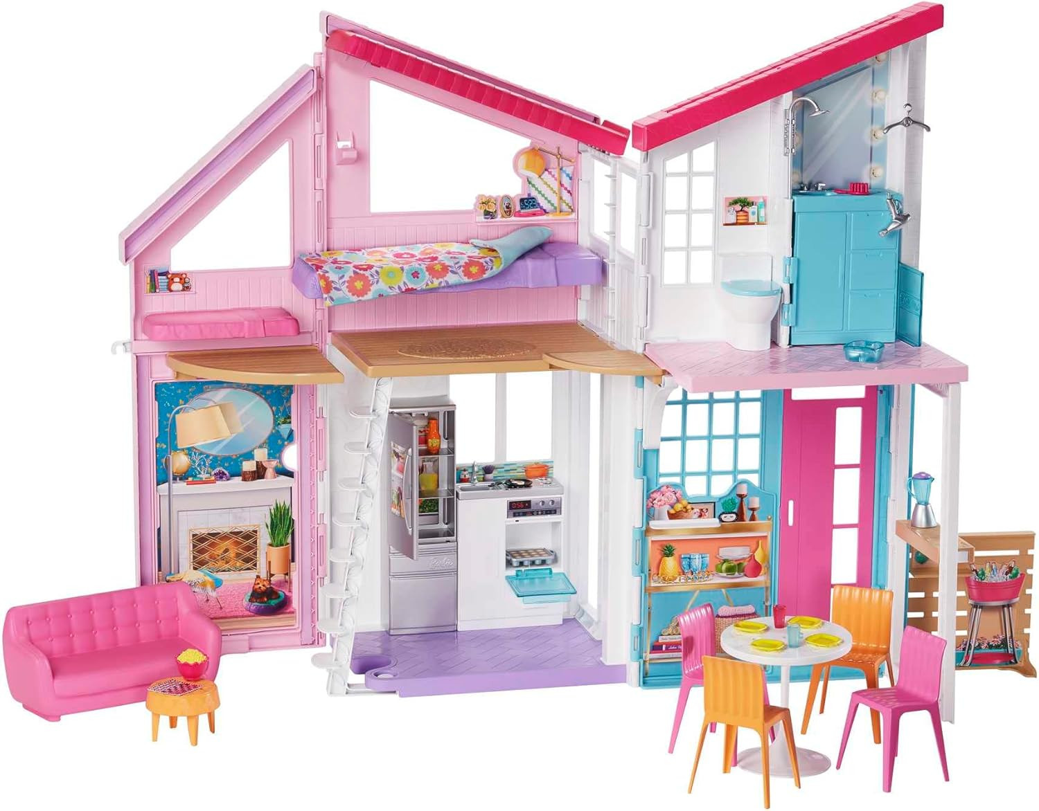 Dollhouse Playset Barbie Malibu House Villa Mini Furniture Accessories Set