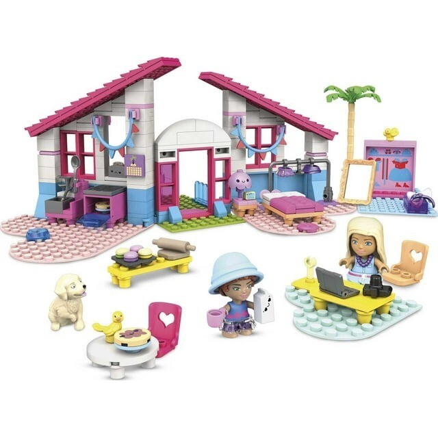 MEGA Barbie Building Toy Malibu Dream House 2 Dolls 303 Pieces DAMAGED OPEN BOX
