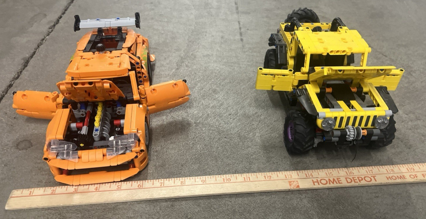 Pair 2 LEGO Technic Jeep Wrangler 42122 & Toyota Supra Lego Orange Car Models