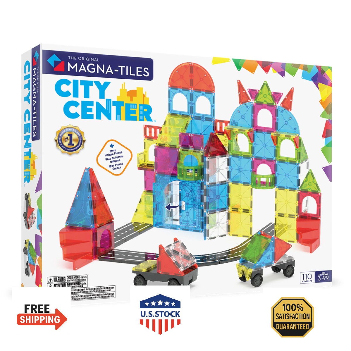 Magna-Tiles City Center 110-Piece Magnetic Construction Set – Original