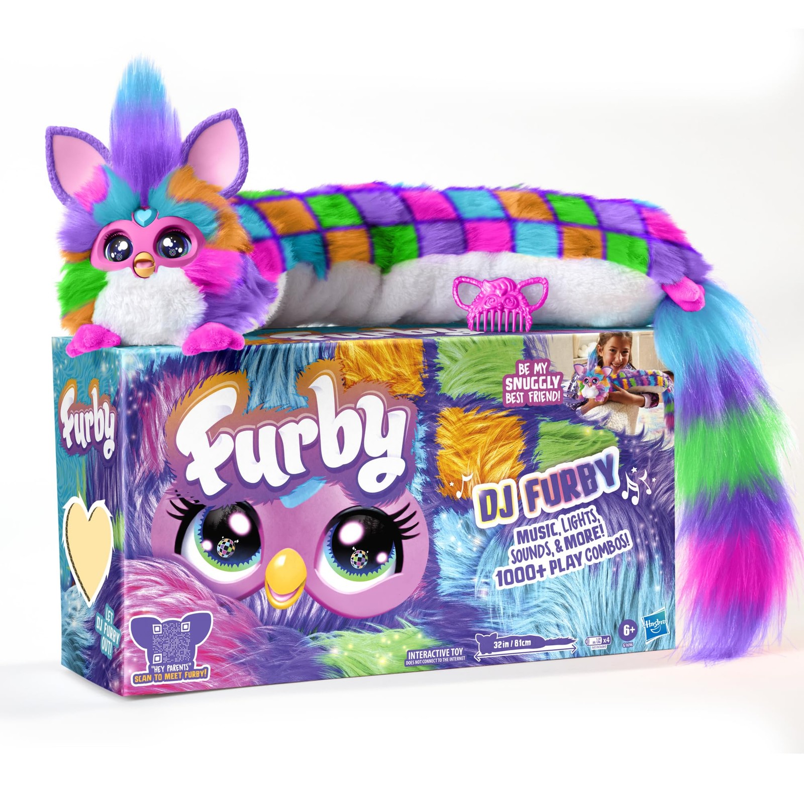 FURBY DJ Interactive Toy, Neon Star, Snuggly Electronic Plush, Star