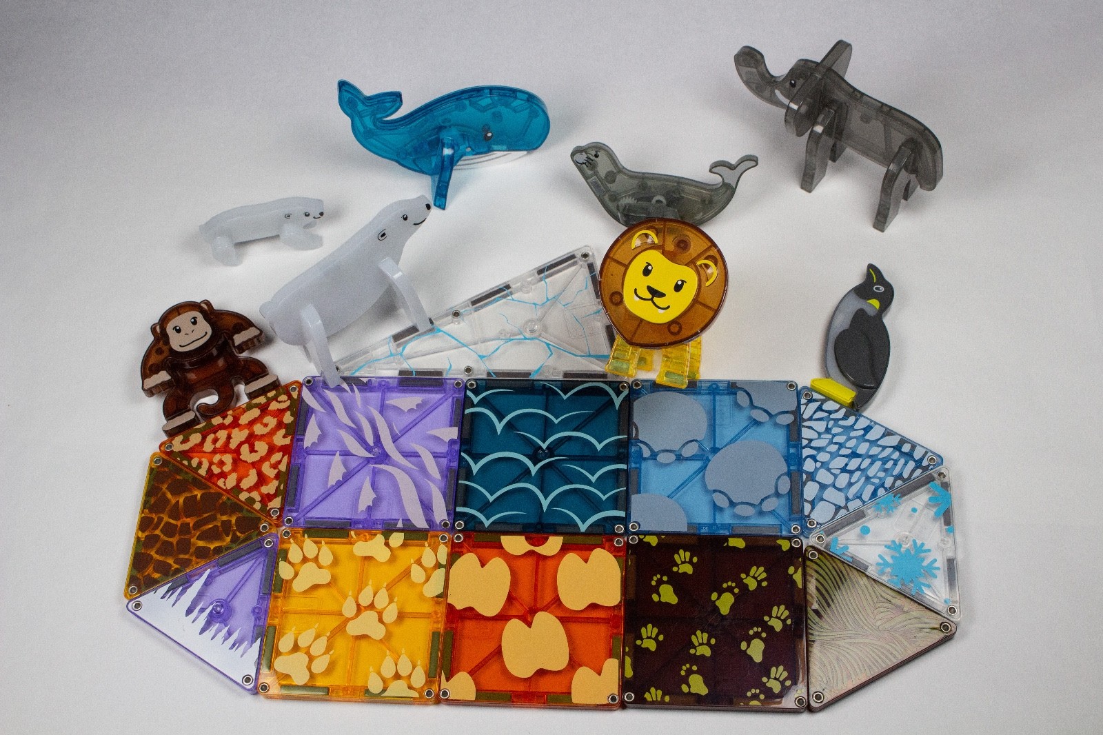 Magna Tiles Lot of Safari Animals and Printed Some HTF Rare Magnetic Learning