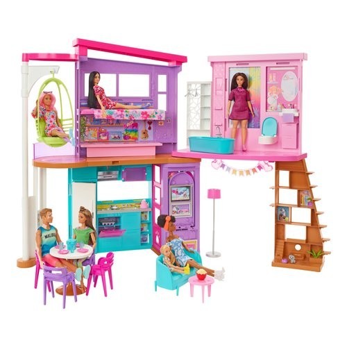 Mattel HCD50 BARBIE Malibu House Playset, For Hours of Play with Barbie