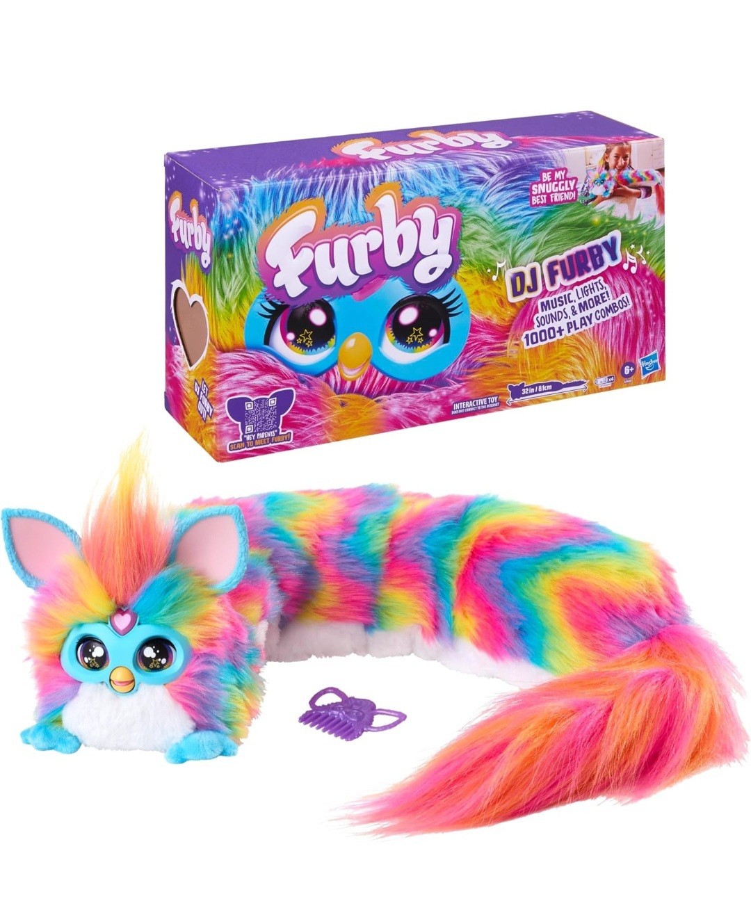FURBY DJ Interactive Toy, Super Snuggly Rainbow Electronic Plush 32in Long
