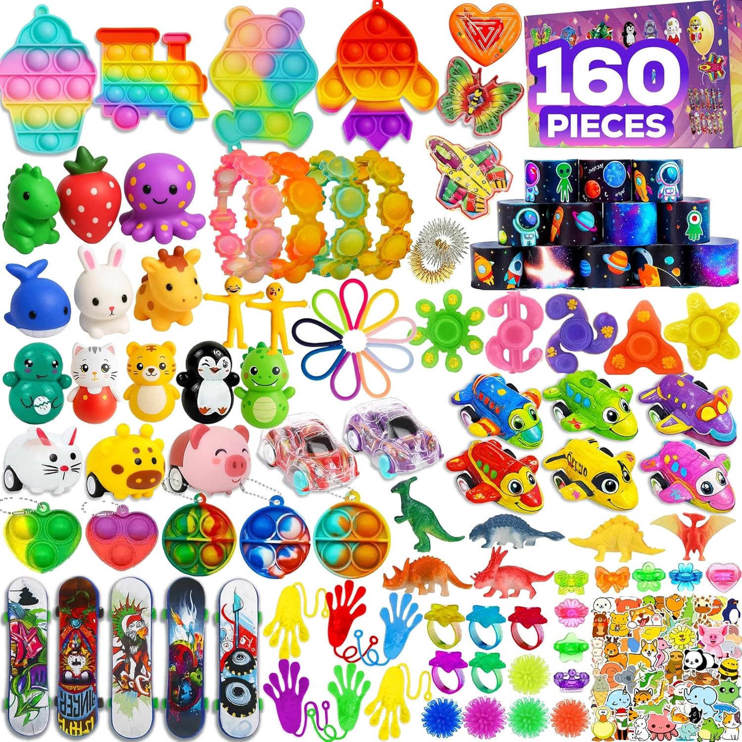 160 Pcs Fidget Toys Party Favors Pack, Randomly Selected Pop Sensory Set Gifts S