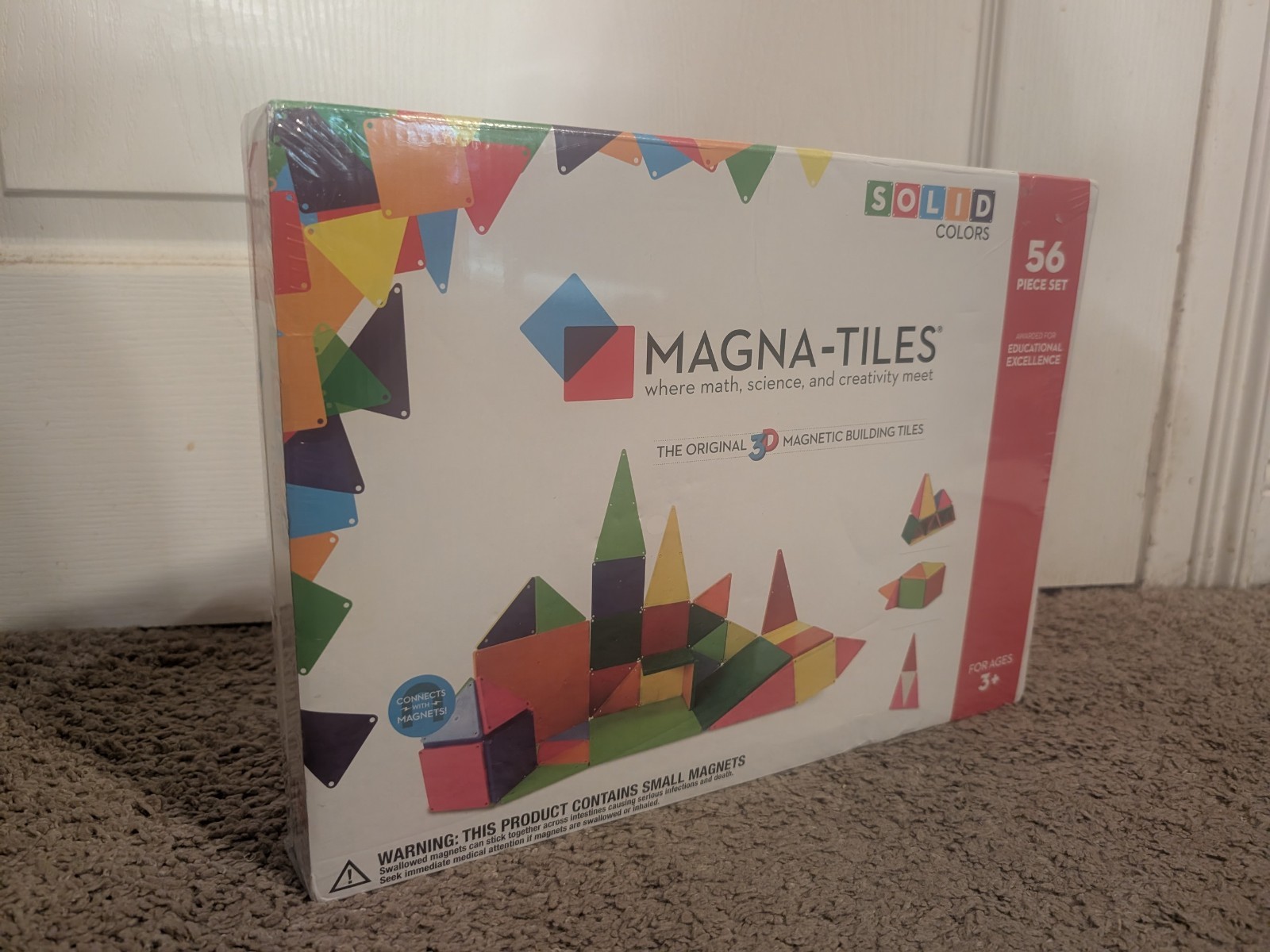 NEW Magna-Tiles Magnetic Building Tiles Solid Colors 3D 56 Piece Set