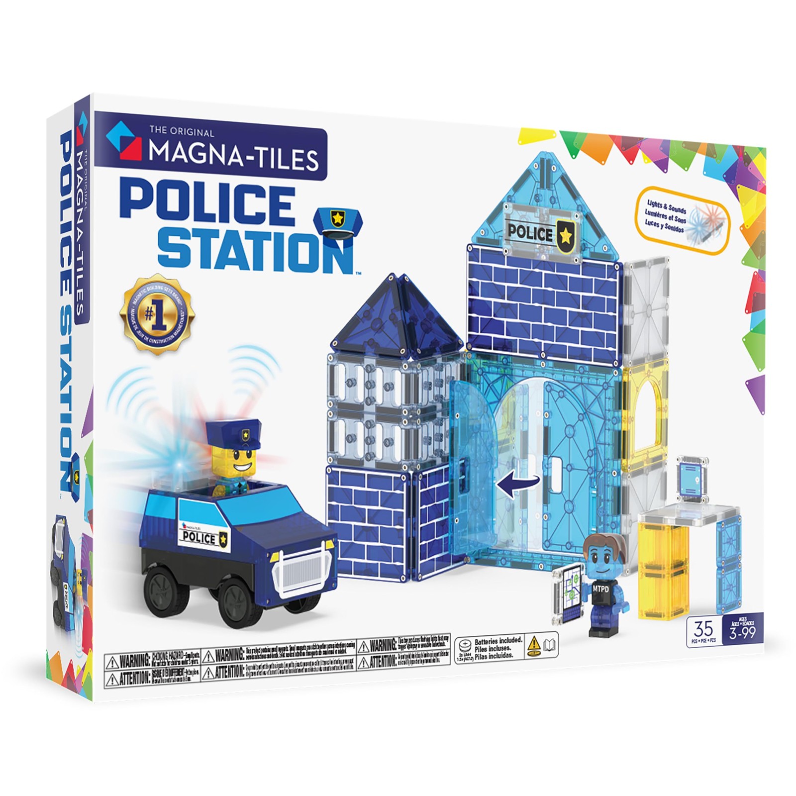 MAGNA-TILES Polizeistation 35-teiliges Magnetbauset – Die originale Magnetbaumar