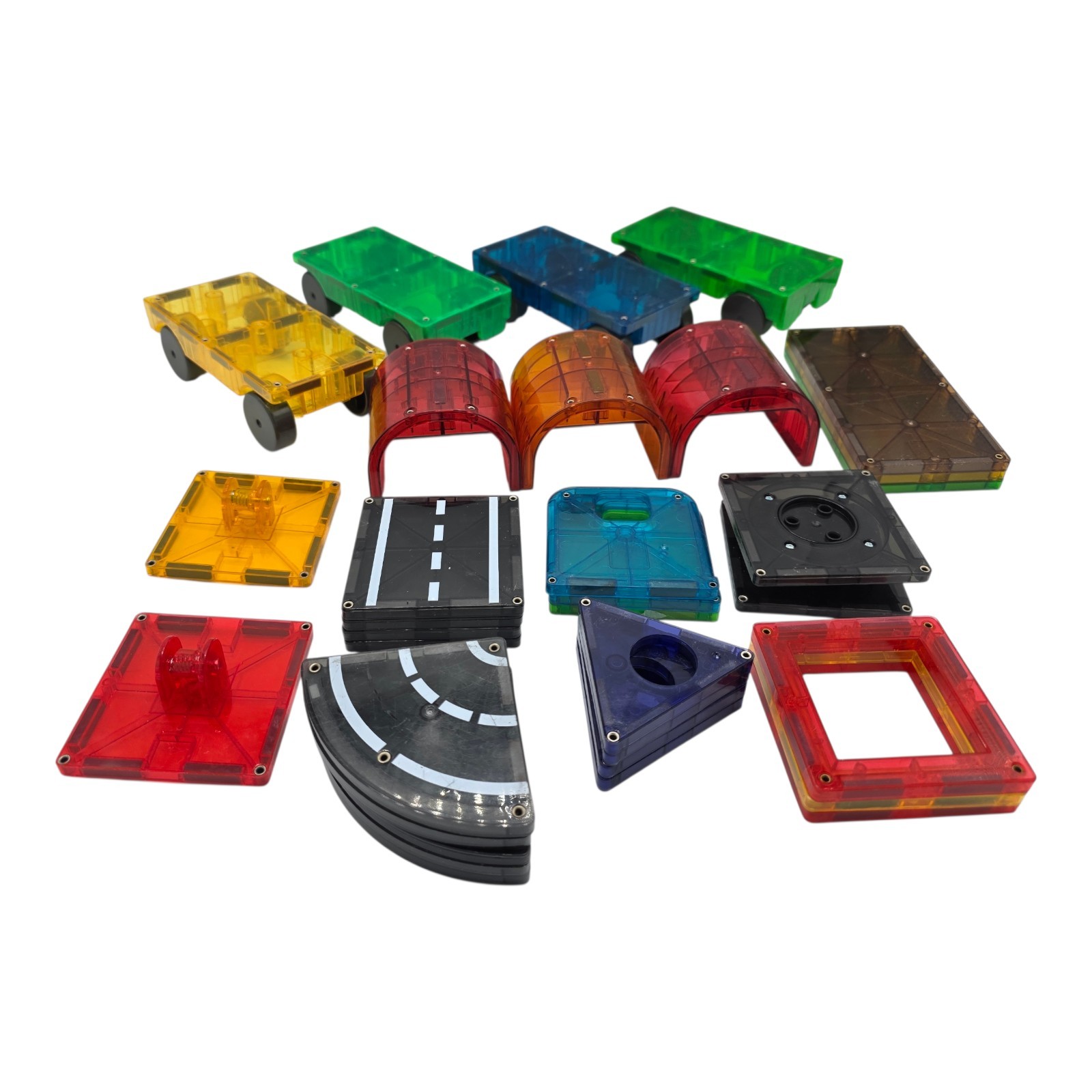 Magna Tiles VEHICLE/CAR/SPECIALTY Lot of 32 MAGNETIC Building Pieces ROAD DOORS