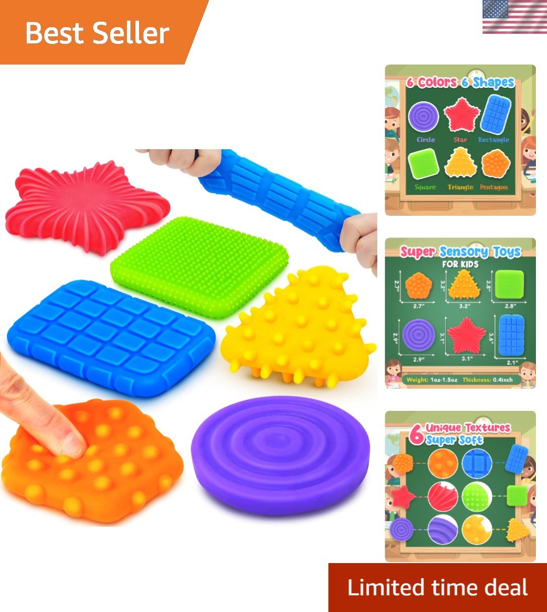 6-Piece Soft Sensory Fidget Toy Set for Kids – Textured Stress Relief