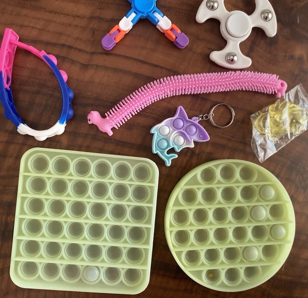Fidget Sensory Toys Lot Mix Metal Spinner Silicone Poppers Lama Rubber Set Of 7