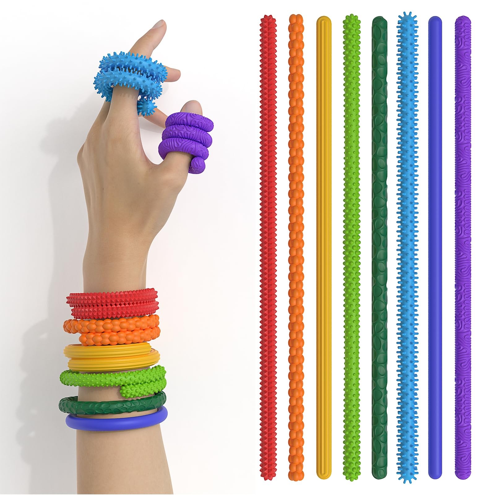 8-Pack Sensory Stretchy Fidget Toys for Kids – Stress 10 Inches, Multicolor