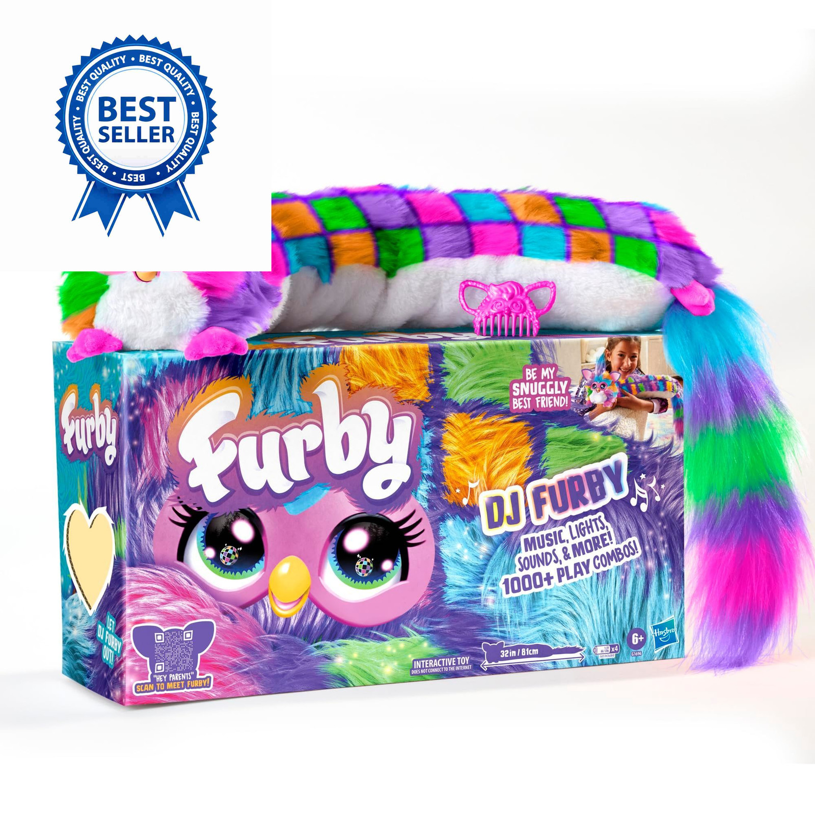 FURBY DJ Interactive Toy, Neon Star, Snuggly Electronic Long, Star